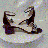 Eggplant Purple Wedding Shoes with Block Heel Crystal and Pearl Design