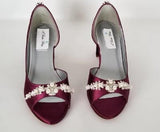 Burgundy Wedding Shoes with Pearl and Crystal Design