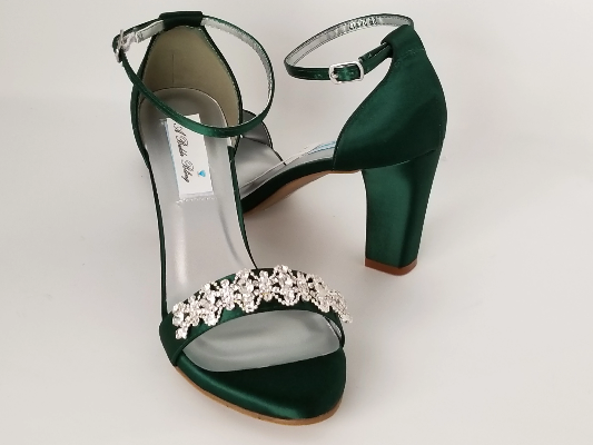 Hunter Green Wedding Shoes with Pearls and Crystals 8 Medium Width / Yes + / White