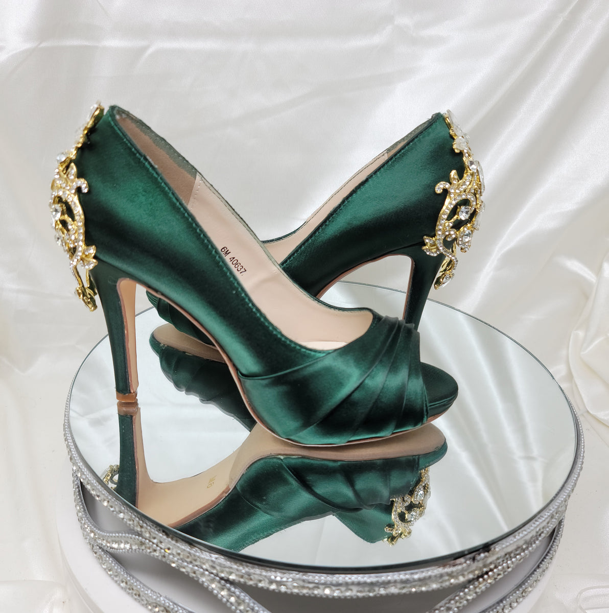 Green wedding misaligned sandals