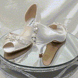 Ivory Wedding Shoes with Crystals and Pearls Front and Back Design Ivory Kitten Heels