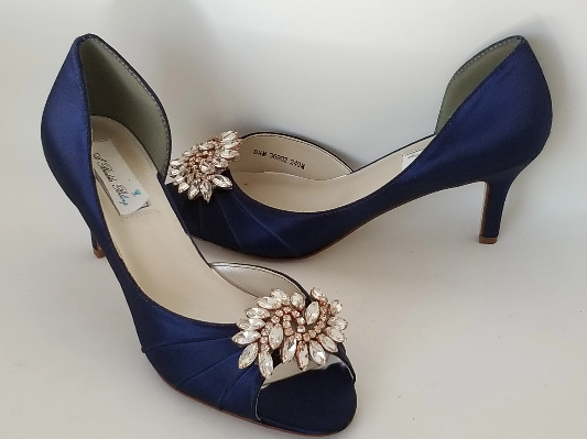 Navy Blue Bridal Shoes with Rose Gold Accent 5.5 Medium Width / No / Pick Color from Color Charts Below-Type Color in Text Box