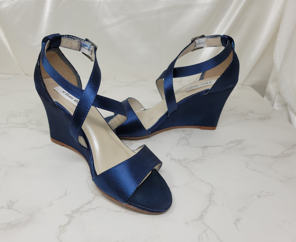 Navy Blue Wedding Wedges For Bride or Bridesmaids | Dyeable Shoes Navy Blue Wedding Wedges For Bride or Bridesmaids | Dyeable Shoes