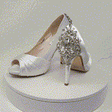 White Wedding Shoes with Crystal Heel Design