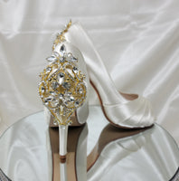Ivory Wedding Shoes with Gold Crystal Heel Design