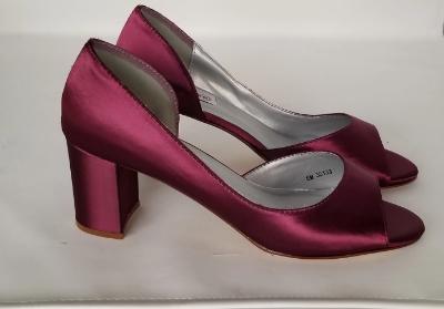Open Toe Burgundy Low Heel Wedding Shoes Burgundy Block Heels