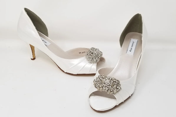 White Bridal Shoes with Vintage Crystal Design