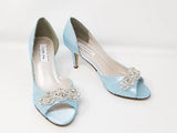 Blue Bridal Shoes with Beaded Crystal Applique