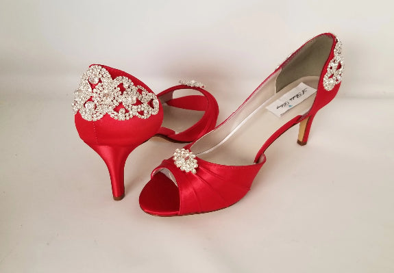 Red Wedding Shoes with Dazzling Crystals