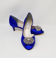 Royal Blue Wedding Shoes with Vintage Design Blue Kitten Heels