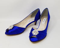 Royal Blue Wedding Shoes with Crystal Swirl Design Blue Kitten Heels