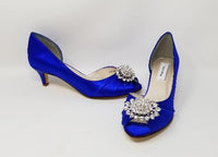 Royal Blue Wedding Shoes with Crystal Oval Blue Kitten Heels