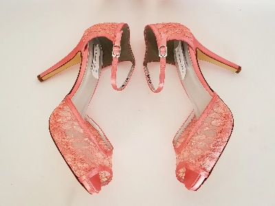 Coral Lace Bridesmaids Shoes – Custom Wedding Shoes by A Bidda Bling