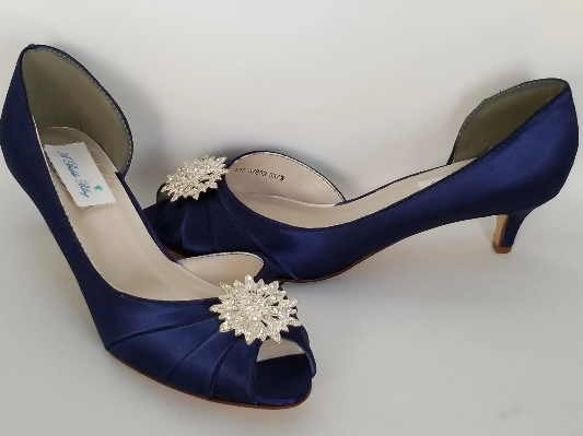 Blue Wedding Silver Kitten Heels Wedding Navy Blue Bridal Shoes