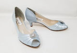 Baby Blue Bridal Shoes with Crystal Square Blue Kitten Heels