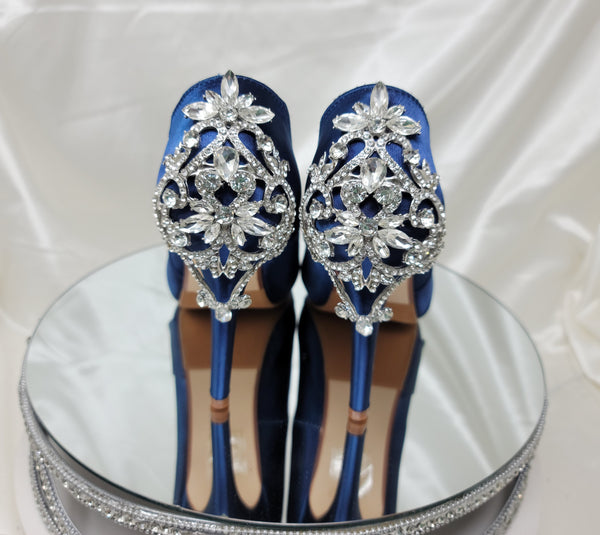 Navy Blue Wedding Shoes with Crystal Back Design