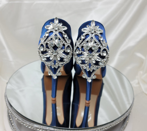 Navy Blue Wedding Shoes with Crystal Back Design – Custom Wedding