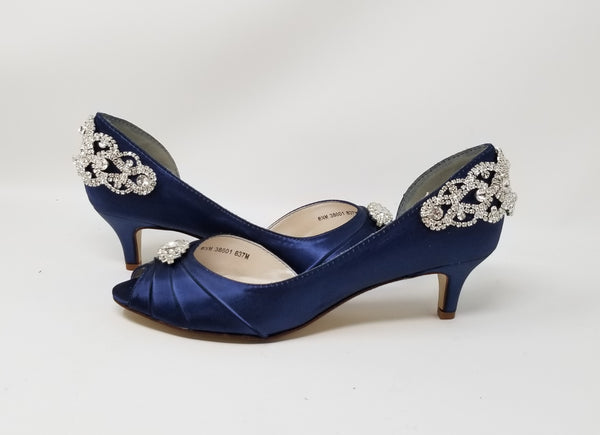 Navy blue wedding shoes low heel Clearance