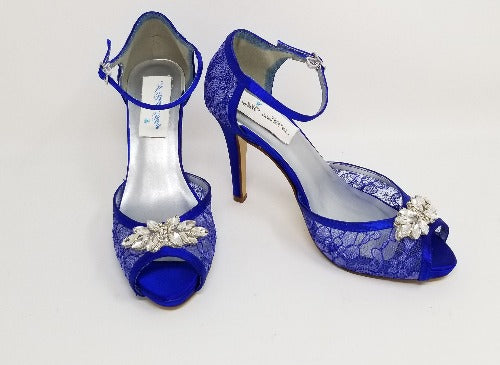 Royal Blue Bridal Shoes with Crystal Applique 5 Medium Width / No / Ivory Royal Blue Bridal Shoes with Crystal Applique 5 Medium Width / No / Ivory