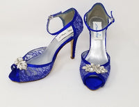 Royal Blue Bridal Shoes with Crystal Applique