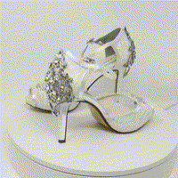 White Lace Bridal Shoes with Crystal Front and Heel Design