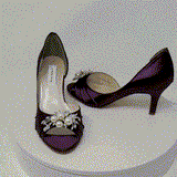 Eggplant Purple Wedding Shoes Pearl and Crystal Cascade Design