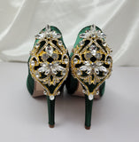 green high heel pumps with gold heel design for wedding shoes