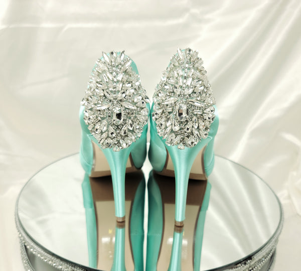 Aqua Blue Green Wedding Shoes with Crystal Heel Design Aqua Blue Green Wedding Shoes with Crystal Heel Design