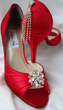 Red Bridal Shoes with Swirling Crystal and Shoe Back Design