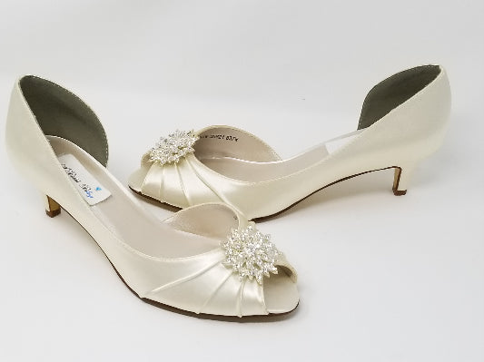 Ivory Kitten Heels with Burst of Crystals - Ivory Wedding Shoes