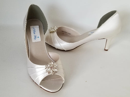 Ivory Wedding Shoes with Crystal Swirl Flower Design