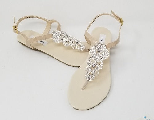 nude bridal sandals with sparkling crystal front design