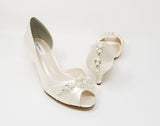 ivory bridal shoes with pearl and crystal design.  Peep toe wedding shoes