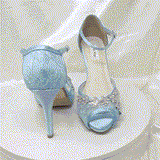 Blue Lace Bridal Shoes with Sparkling Crystal Vine Design