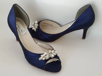 Navy Blue Bridal Shoes with Crystal Applique