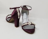 Purple Wedding Shoes with Block Heel Pearl and Crystal Design