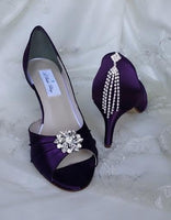 Eggplant Purple Bridal Shoes Crystal Swirl and Crystal Back Design