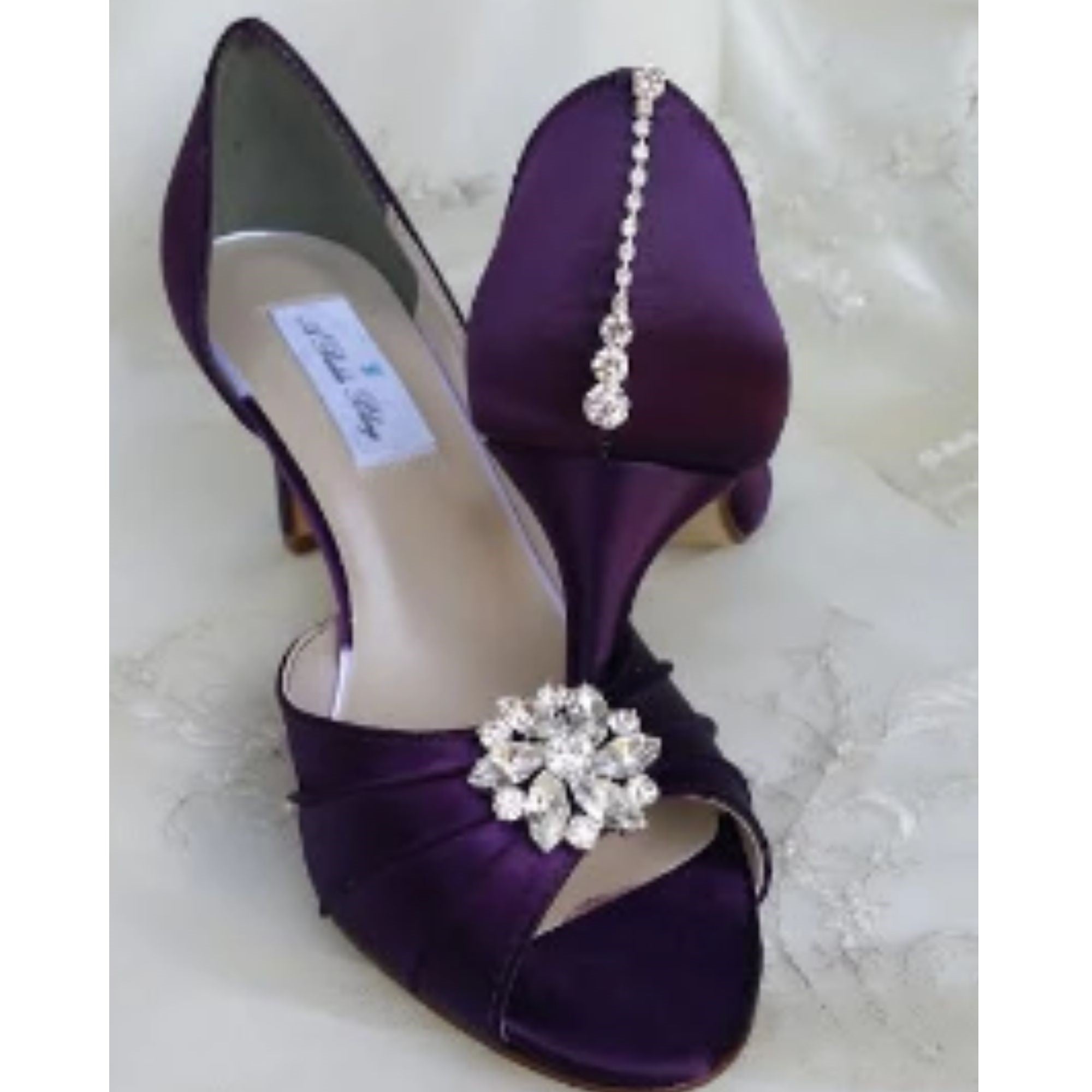 Eggplant Purple Wedding Shoes with Crystal Teardrop Back Custom Wedding Shoes by A Bidda Bling