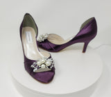 purple peep to bridal shoes with pearl and crystal front design