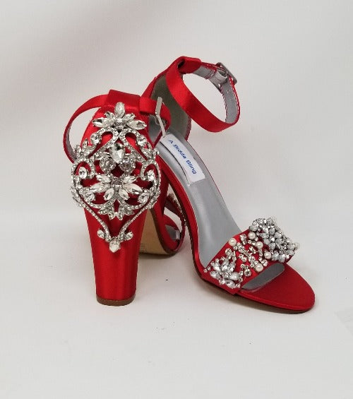 red heels for wedding dress 3" Sweet Bowknot High Heels Red Satin Ankle Strp Date Dress Wedding Women Shoes