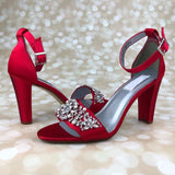 red wedding shoes block heel
