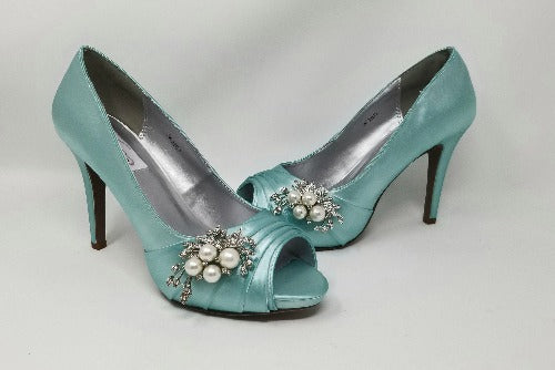 Toe Teal Bridal Shoes Aqua Blue Wedding Shoes With Pearl And