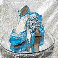 Turquoise Lace Bridal Shoes with Sparkling Front and Heel Design