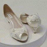 Ivory Kitten Heels with Lace Design - Ivory Wedding Shoes