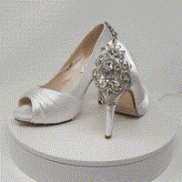 White Wedding Shoes with Crystal Heel Design