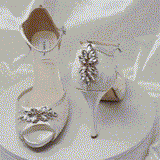 White Lace Bridal Shoes with Rose Gold Front and Heeel Applique