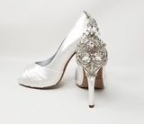 white wedding shoes with crystal heel
